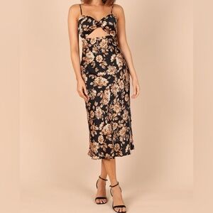 Petal & Pup | Cut Out Midi Dress Floral | Black Floral | Formal
